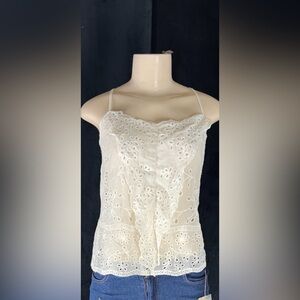 Floral Eyelet Lace Spaghetti Strap Cami - Cream